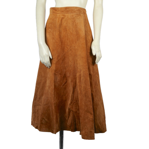 Ann Taylor Vintage Camel Beige Suede Pleated Skirt Leather 90s Classic Size 6 - Picture 6 of 11